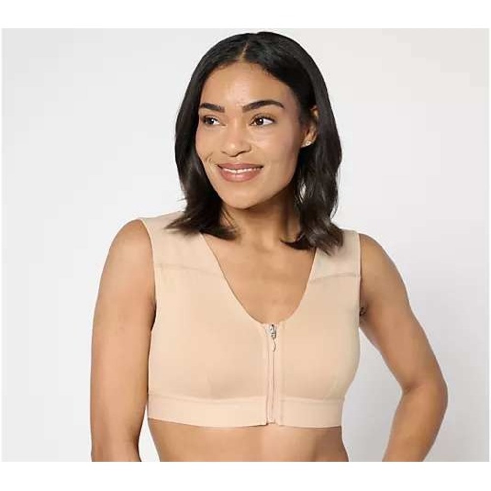 Tommie Copper Shoulder Support Bra Women XL Nude Front Zip Compression 9008WR